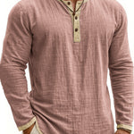 Digital Printing Two-tone Henley Shirt 3-button Men's Casual Long Sleeve