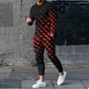 Men's Ethnic Style Printed Long Sleeve Trousers Suit