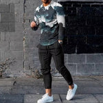 Men's Ethnic Style Printed Long Sleeve Trousers Suit
