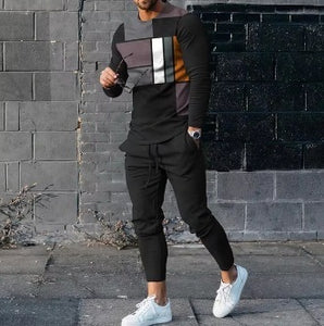 Men's Ethnic Style Printed Long Sleeve Trousers Suit