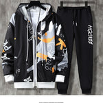 Men's Spring And Autumn Long Sleeve Zipper Printed Casual Suit