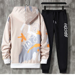Men's Spring And Autumn Long Sleeve Zipper Printed Casual Suit