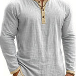 Digital Printing Two-tone Henley Shirt 3-button Men's Casual Long Sleeve
